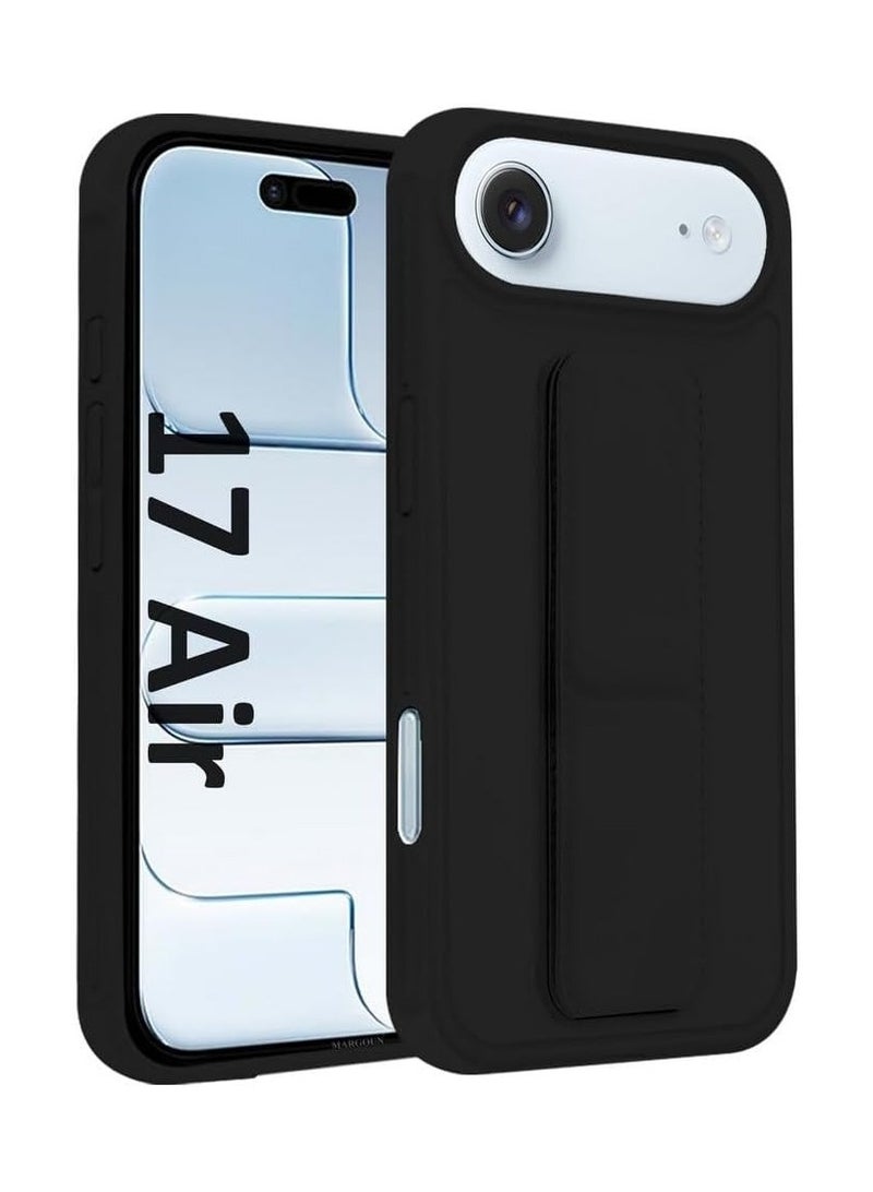 Case for iPhone 17 Air Back Stand Case Magnetic Grip Car Holder Soft Silicone Kickstand Cover Wrist Strap Full protection Anti-Fingerprint Case for iPhone 17 Air Black - Image 2